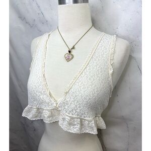 Vintage Bralette Coquette Dainty White Lace Womens Size M/L Ethereal Sheer Fairy
